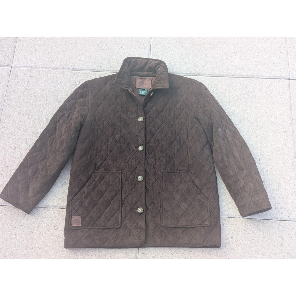 Vintage Ralph Lauren Quilted Jacket Womens L Large Brown Coat Soft Cozy 90s